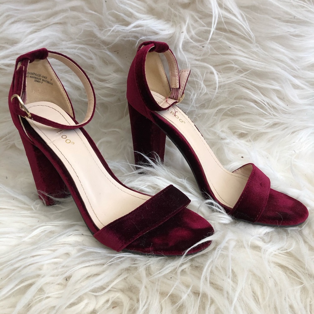 Burgundy Velvet Ankle Strap Heels